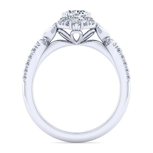Vintage Inspired 14K White Gold Fancy Halo Round Diamond Engagement Ring