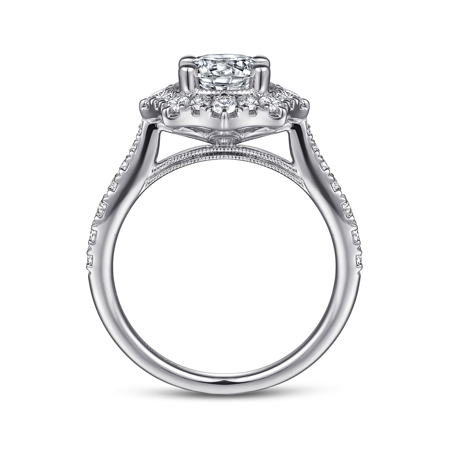 Vintage Inspired 14K White Gold Fancy Halo Round Diamond Engagement Ring