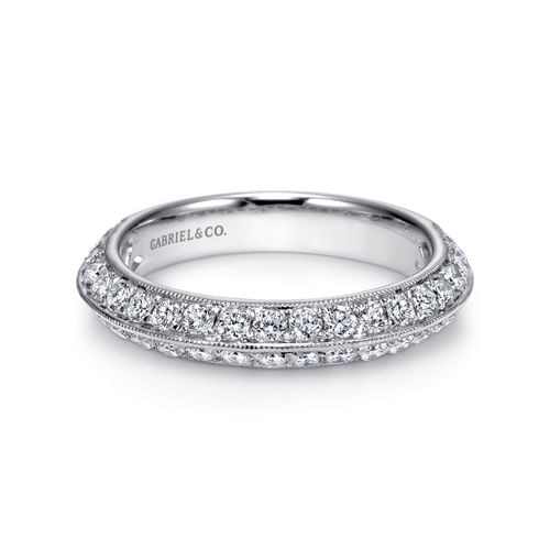 Vintage Inspired 14K White Gold Knife Edge Micro Pavé Diamond Anniversary Band