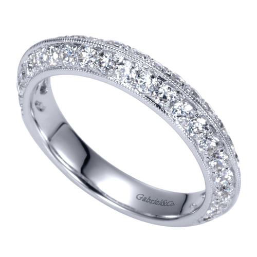 Vintage Inspired 14K White Gold Knife Edge Micro Pavé Diamond Anniversary Band