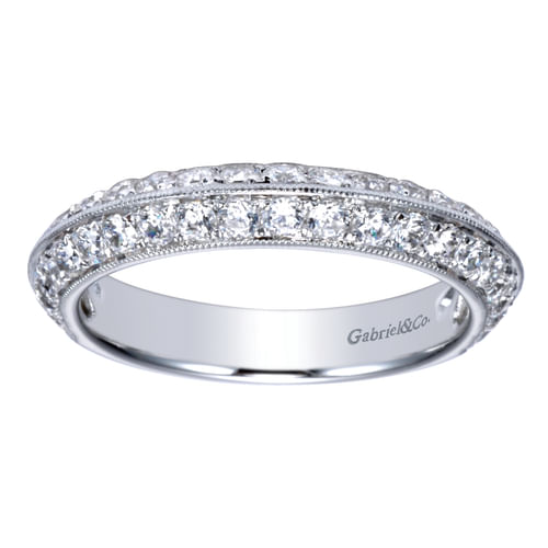 Vintage Inspired 14K White Gold Knife Edge Micro Pavé Diamond Anniversary Band