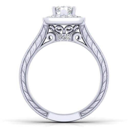 Vintage Inspired 14K White Gold Marquise Halo Diamond Channel Set Engagement Ring