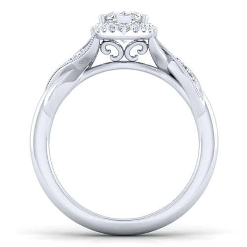 Vintage Inspired 14K White Gold Marquise Halo Diamond Engagement Ring