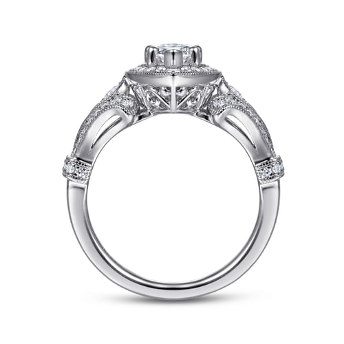 Vintage Inspired 14K White Gold Marquise Halo Diamond Engagement Ring