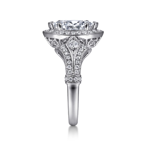 Vintage Inspired 14K White Gold Marquise Halo Diamond Engagement Ring