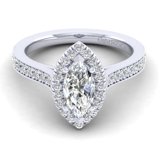 Gabriel - Vintage Inspired 14K White Gold Marquise Halo Diamond Engagement Ring