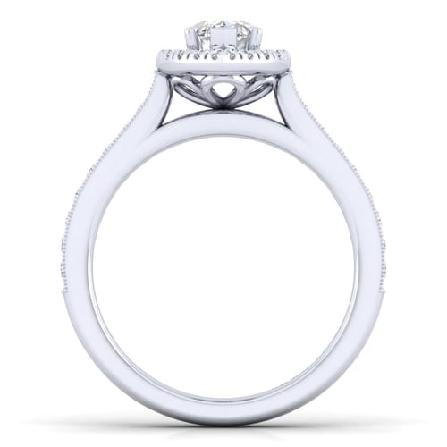 Vintage Inspired 14K White Gold Marquise Halo Diamond Engagement Ring