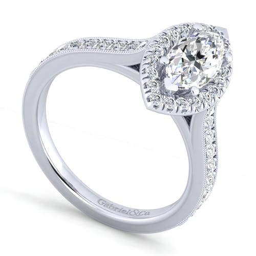 Vintage Inspired 14K White Gold Marquise Halo Diamond Engagement Ring