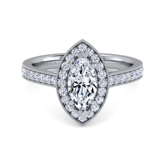 Gabriel - Vintage Inspired 14K White Gold Marquise Halo Diamond Engagement Ring