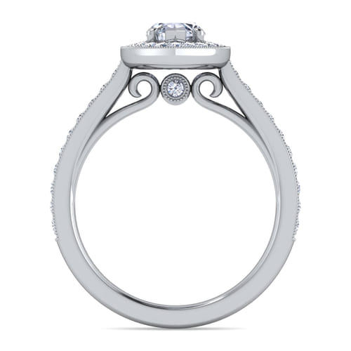 Vintage Inspired 14K White Gold Marquise Halo Diamond Engagement Ring