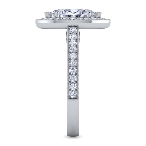 Vintage Inspired 14K White Gold Marquise Halo Diamond Engagement Ring