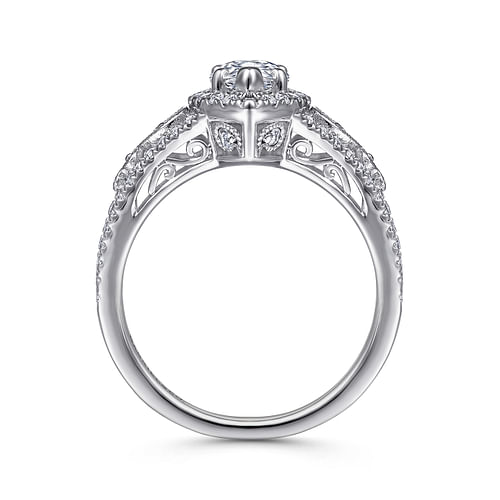 Vintage Inspired 14K White Gold Marquise Halo Diamond Engagement Ring