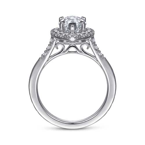 Vintage Inspired 14K White Gold Marquise Halo Diamond Engagement Ring