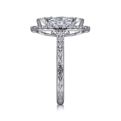 Vintage Inspired 14K White Gold Marquise Halo Diamond Engagement Ring