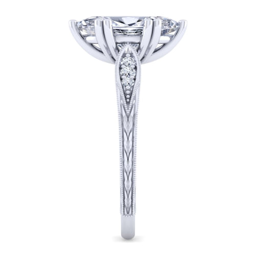 Vintage Inspired 14K White Gold Marquise Shape Diamond Engagement Ring