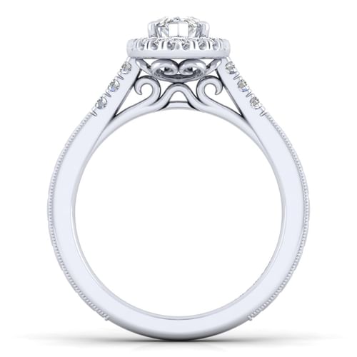 Vintage Inspired 14K White Gold Marquise Shape Halo Diamond Engagement Ring