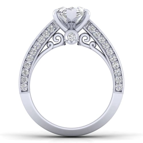Vintage Inspired 14K White Gold Marquise Shape Wide Band Diamond Channel Set Engagement Ring