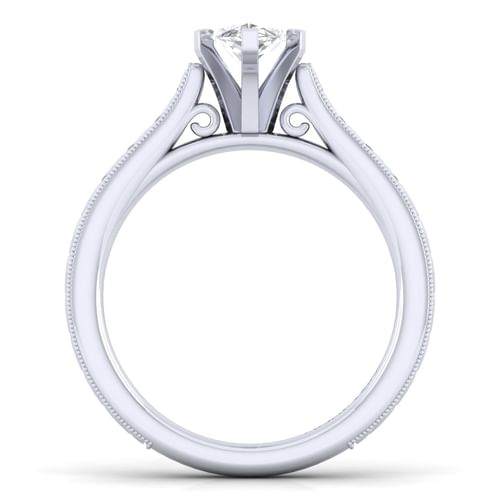 Vintage Inspired 14K White Gold Marquise Shaped Solitaire Engagement Ring