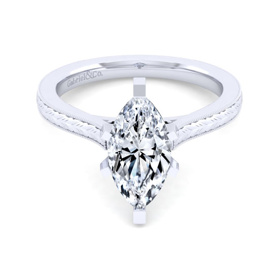 Gabriel - Vintage Inspired 14K White Gold Marquise Shaped Solitaire Engagement Ring