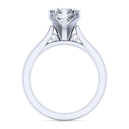 Vintage Inspired 14K White Gold Marquise Shaped Solitaire Engagement Ring