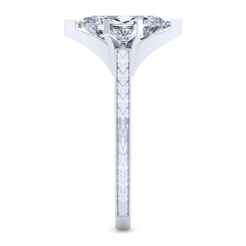 Vintage Inspired 14K White Gold Marquise Shaped Solitaire Engagement Ring