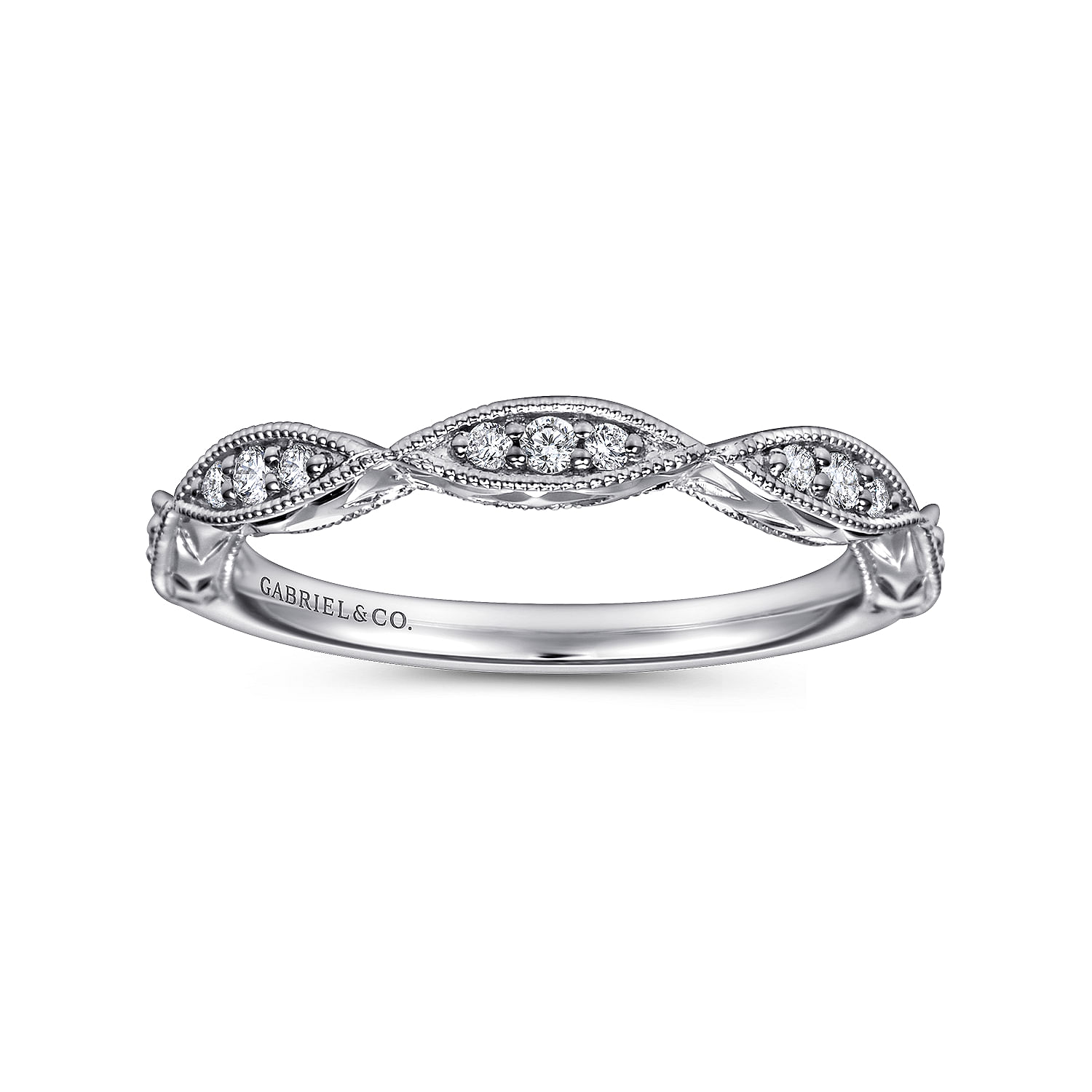 Vintage Inspired 14K White Gold Marquise Station Diamond Anniversary Band