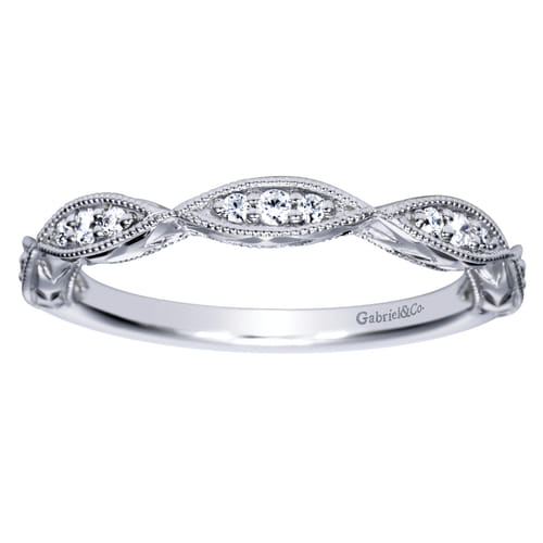 Vintage Inspired 14K White Gold Marquise Station Diamond Anniversary Band