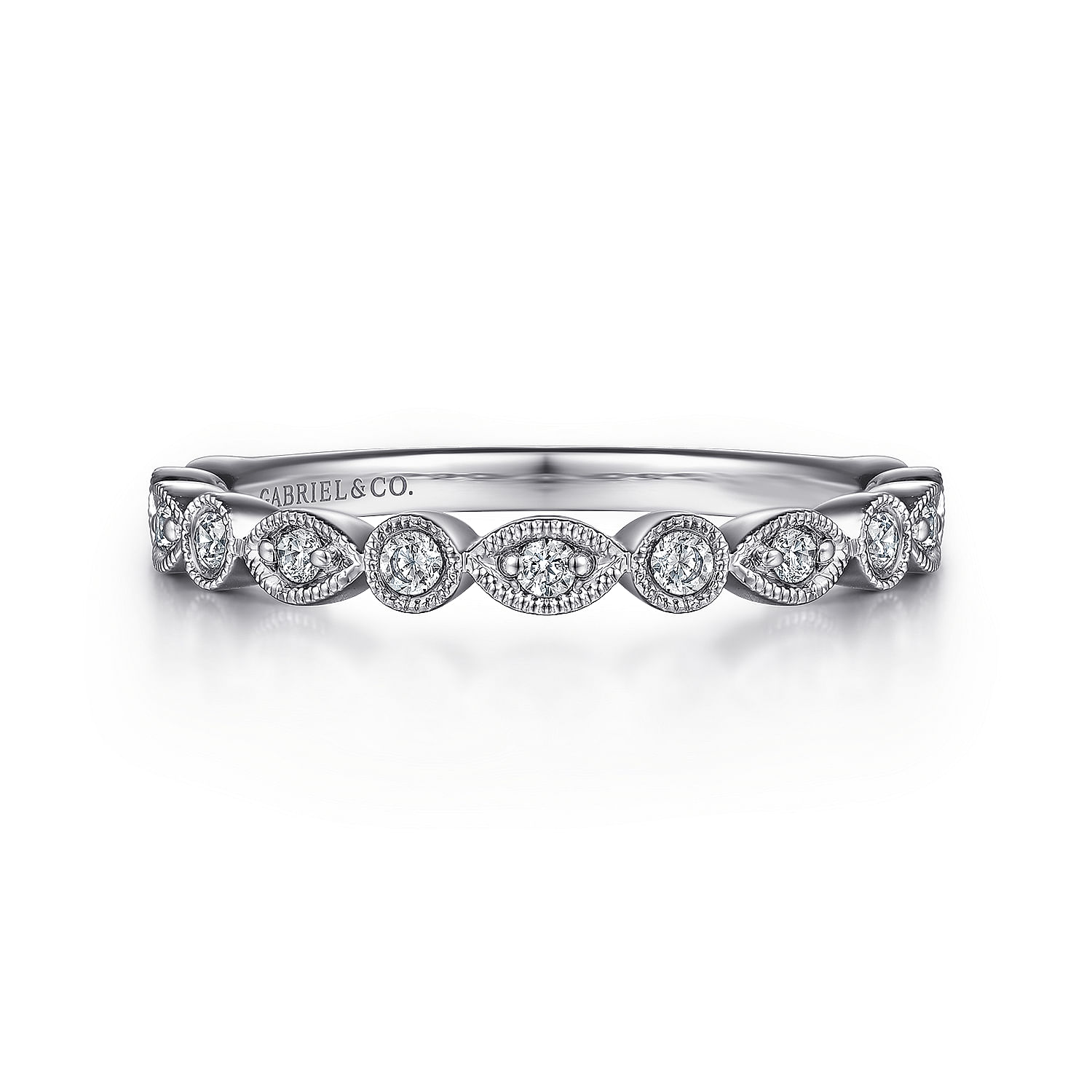 Gabriel - Vintage Inspired 14K White Gold Marquise and Round Station Diamond Anniversary Band