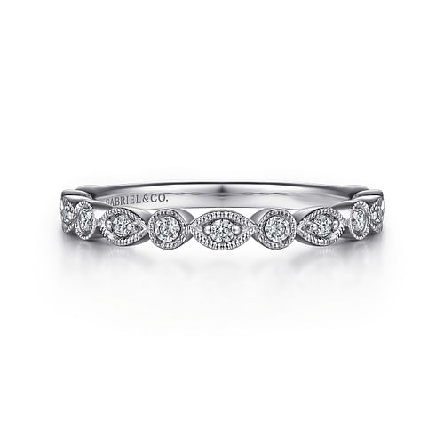 Vintage Inspired 14K White Gold Marquise and Round Station Diamond Anniversary Band