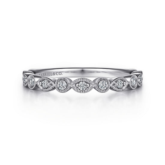 Gabriel - Vintage Inspired 14K White Gold Marquise and Round Station Diamond Anniversary Band