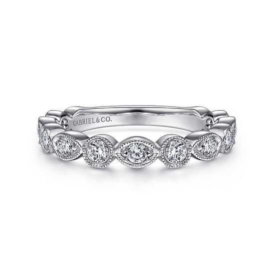 Gabriel - Vintage Inspired 14K White Gold Marquise and Round Station Diamond Anniversary Band