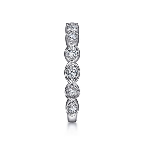 Vintage Inspired 14K White Gold Marquise and Round Station Diamond Anniversary Band