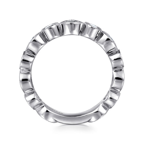 Vintage Inspired 14K White Gold Marquise and Round Station Diamond Anniversary Band