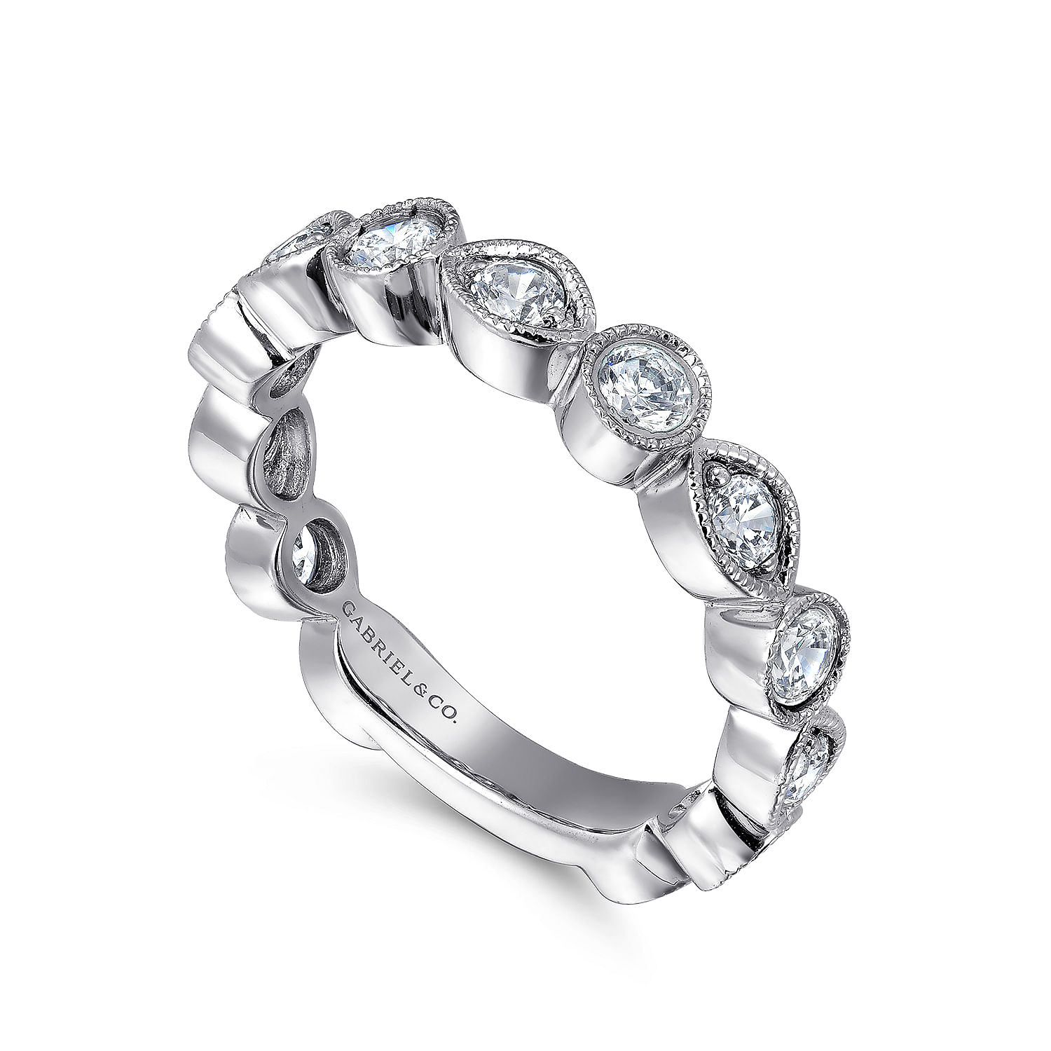 Vintage Inspired 14K White Gold Marquise and Round Station Diamond Anniversary Band
