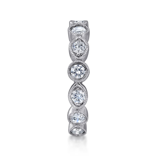 Vintage Inspired 14K White Gold Marquise and Round Station Diamond Anniversary Band