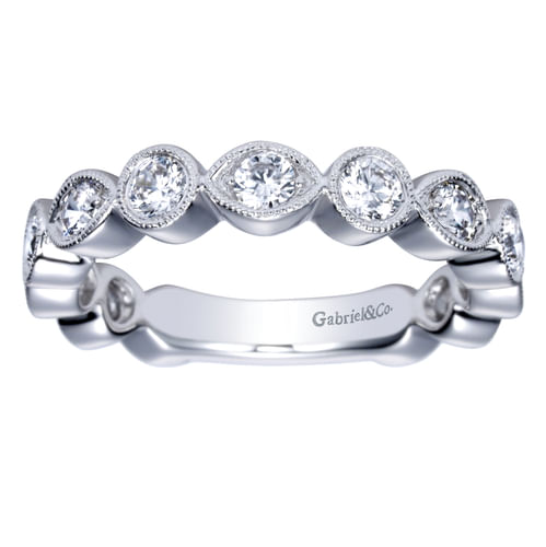 Vintage Inspired 14K White Gold Marquise and Round Station Diamond Anniversary Band