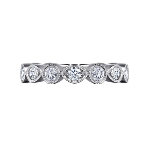 Vintage Inspired 14K White Gold Marquise and Round Station Diamond Anniversary Band
