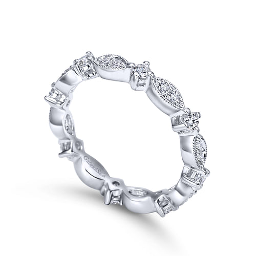 Vintage Inspired 14K White Gold Marquise and Round Station Diamond Eternity Band