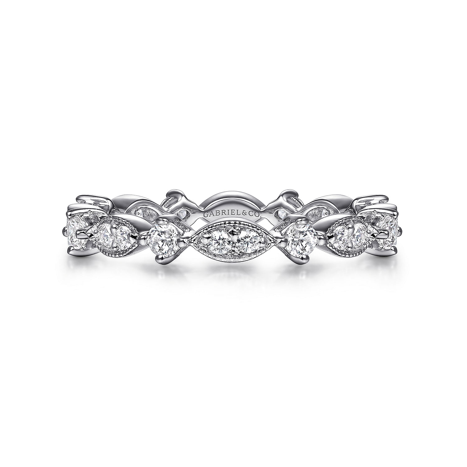 Gabriel - Vintage Inspired 14K White Gold Marquise and Round Station Diamond Eternity Band