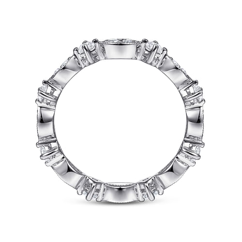 Vintage Inspired 14K White Gold Marquise and Round Station Diamond Eternity Band