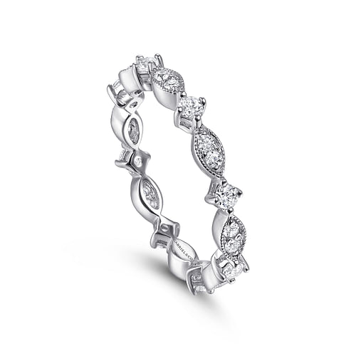 Vintage Inspired 14K White Gold Marquise and Round Station Diamond Eternity Band