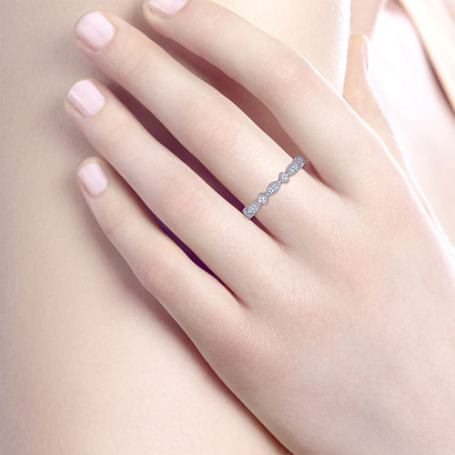 Vintage Inspired 14K White Gold Marquise and Round Station Diamond Eternity Band