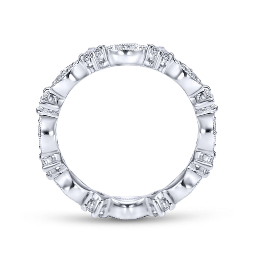 Vintage Inspired 14K White Gold Marquise and Round Station Diamond Eternity Band