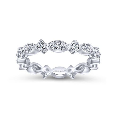 Vintage Inspired 14K White Gold Marquise and Round Station Diamond Eternity Band