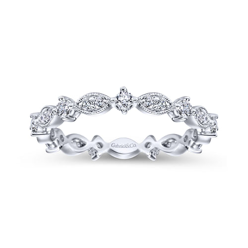 Vintage Inspired 14K White Gold Marquise and Round Station Diamond Eternity Band