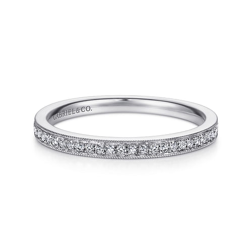 Vintage Inspired 14K White Gold Micro Pavé Diamond Wedding Band