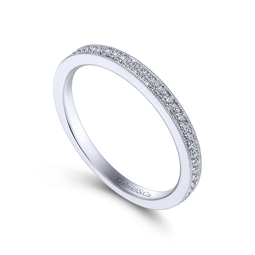 Vintage Inspired 14K White Gold Micro Pavé Diamond Wedding Band