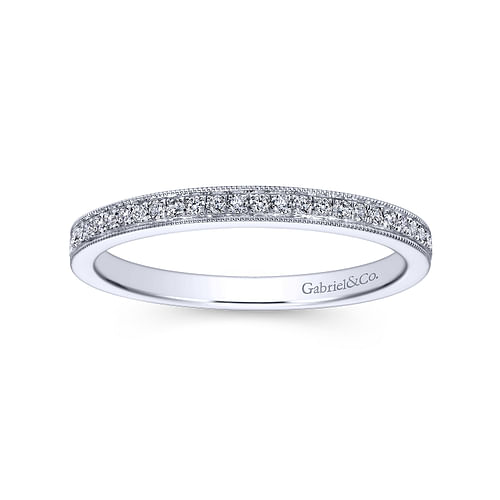 Vintage Inspired 14K White Gold Micro Pavé Diamond Wedding Band