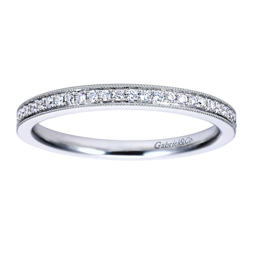 Vintage Inspired 14K White Gold Micro Pavé Diamond Wedding Band