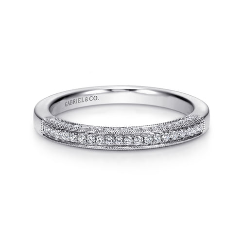 Vintage Inspired 14K White Gold Micro Pavé Diamond Wedding Band